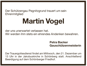 Traueranzeige von Martin Vogel von Pegnitz-Zeitung